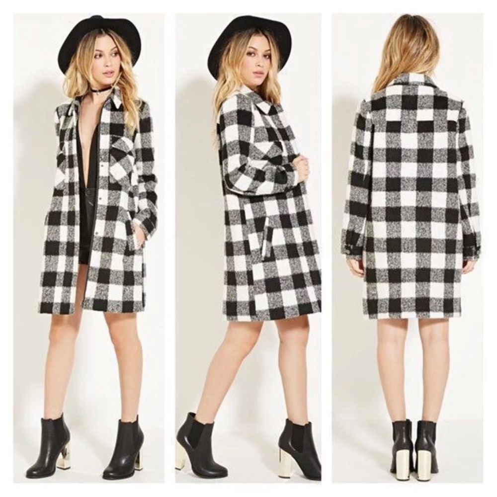Long buffalo plaid coat